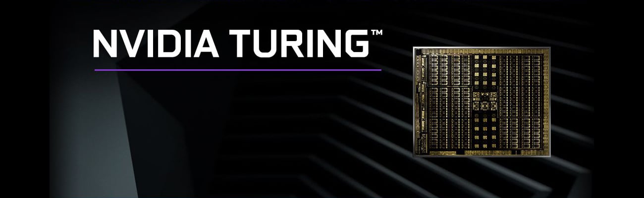 NVIDIA TURING text with an image of the graphics card's circuitry architecture