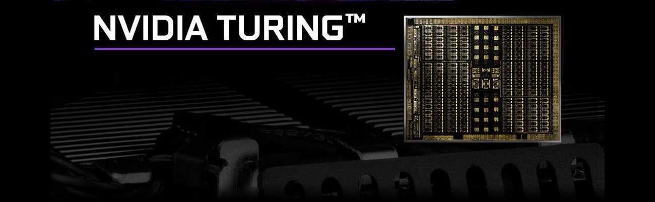 NVIDIA Turing text next to an image of the graphics card's circuitry architecture