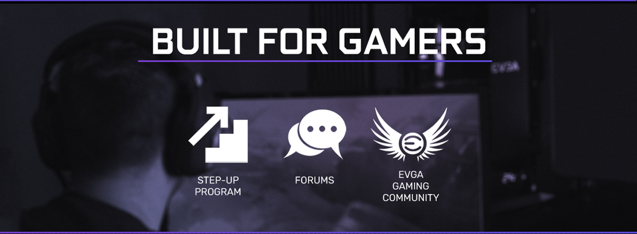 Step-up Program icon and Forums icon and EVGA Gaming Community icon