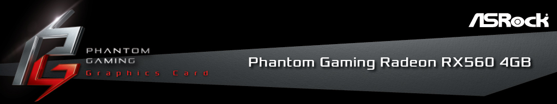 ASRock PHANTOM GAMING Graphics Card Phantom Gaming Radeon RX560 4GB Logo and Text