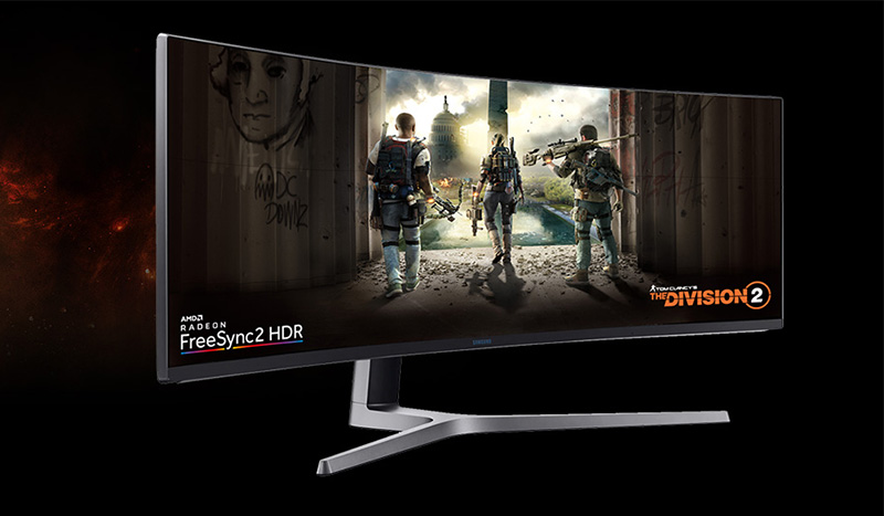 A widescreen monitor showing the cover art of Ubisoft's the Division 2