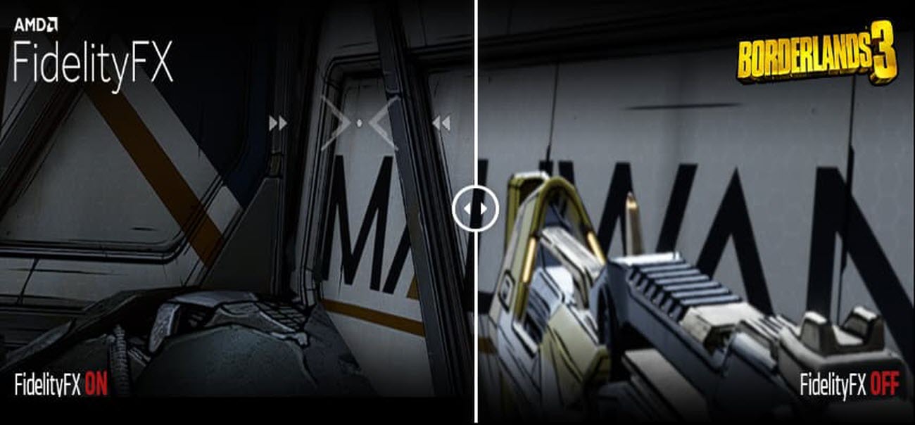 a visual comparison between FidelityFX On and Off