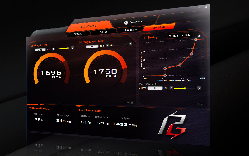 the interface of ASRock Tweak software