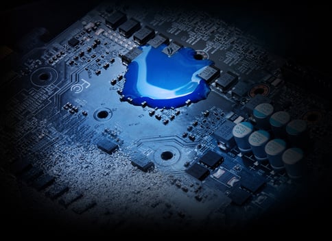 Blue-liquid PCB coating on the graphics card chipset