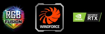 Logos for RGB FUSION, WINDFORCE and GEFORCE RTX