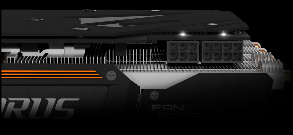 Side view of the AORUS RTX 2060 GV-N208TWF3OC-11GC graphics card showing its power ports