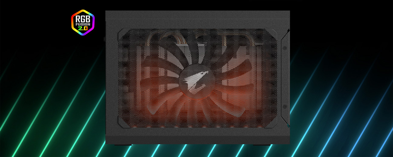 RGB Fusion 2.0 logo and the top of the external graphics card