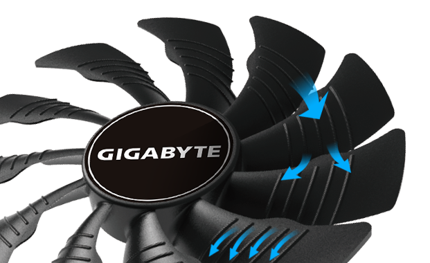 A Gigabyte Branded Unique Fan with Divots in the Fan Blade