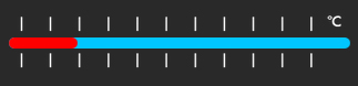 Graphic of a marked temp slider with more blue than red