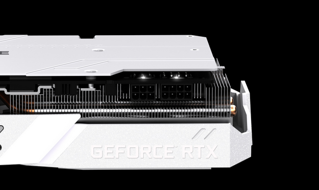 Closeup side profile of the GIGABYTE GeForce RTX 2070 lying face down