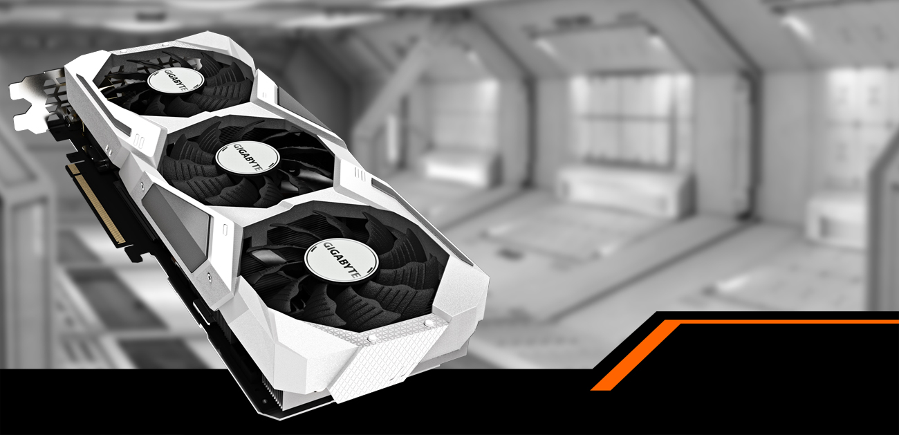 GIGABYTE GeForce RTX 2070 Graphics Card Facing Up, Angled Down to the Right