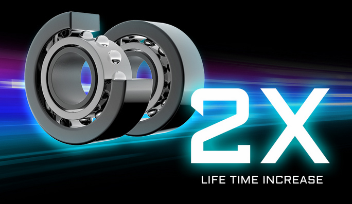 An image shows the double ball bearing with high light text that's read: 2X LIFE TIME INCREASE