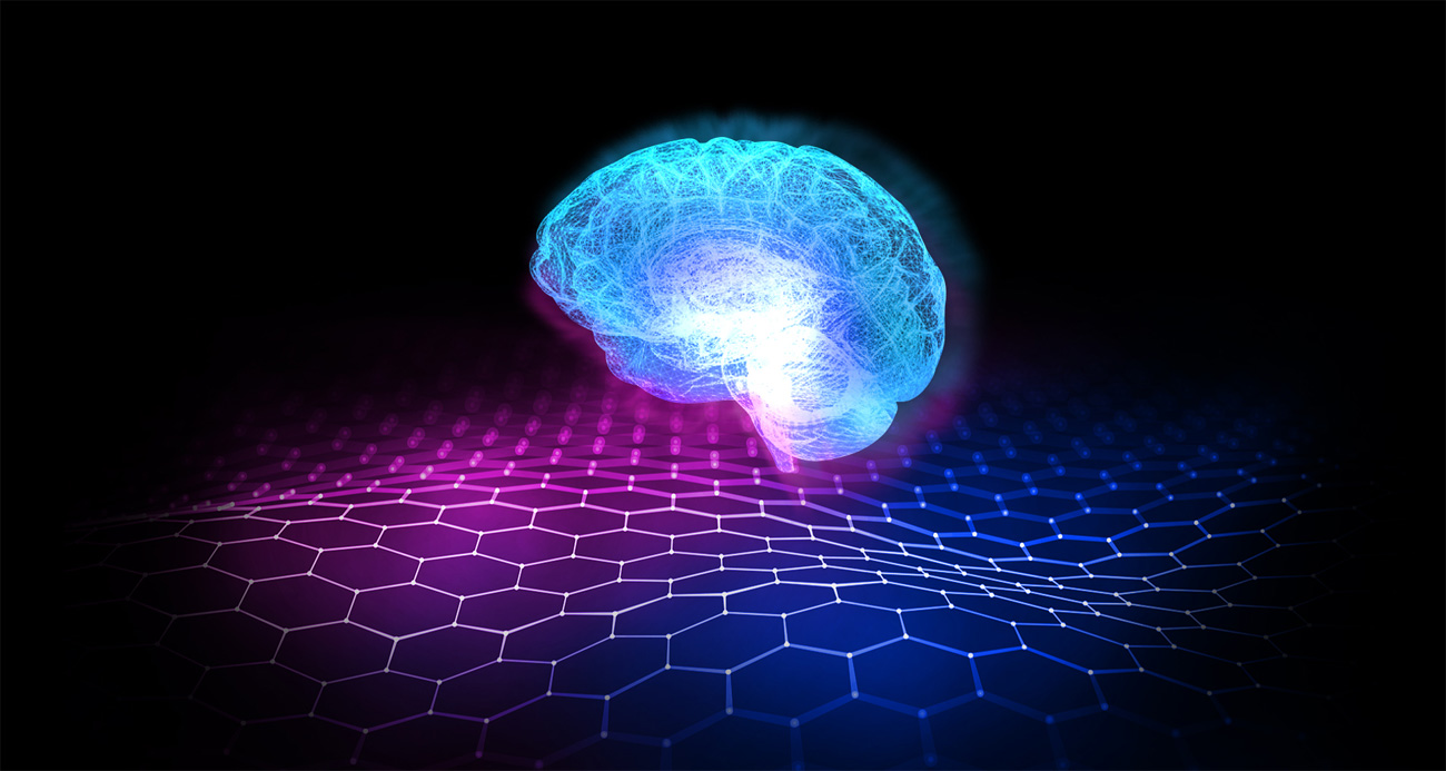 An image shows a glowing brain, which on behalf of AI technology