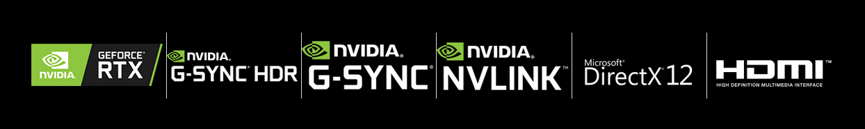 NVIDIA Geforce RTX logo, NVIDIA G-SYNC HDR logo, NVIDIA G-SYNC logo, NVIDIA NVLINK logo, Microsoft DirectX12 logo, HDMI logo