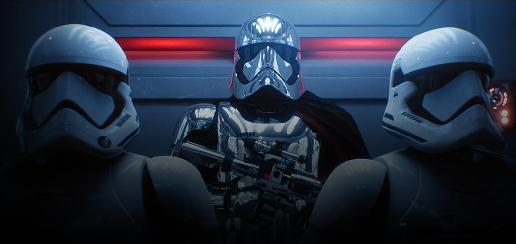 Star Wars Battlefront 2 Screenshot with Captain Phasma and First Order Stormtroopers