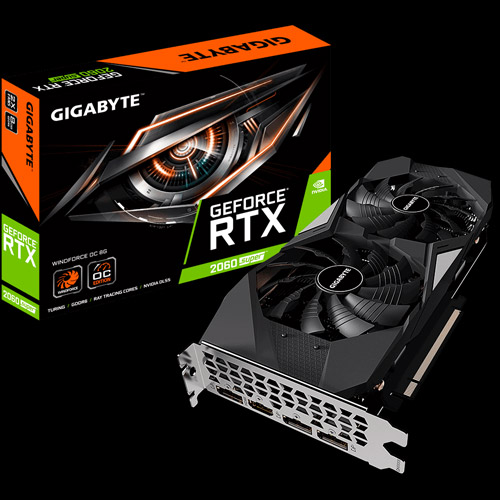 GeForce® RTX 2060 SUPER™ WINDFORCE OC 8G Graphics Card and it's Product Box