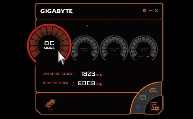 Overclocking interface of AORUS Engine