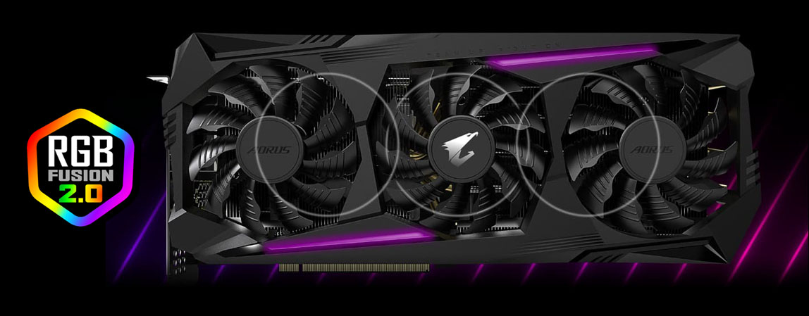 RGB Fusion 2.0 badge beside the graphics card in purple light