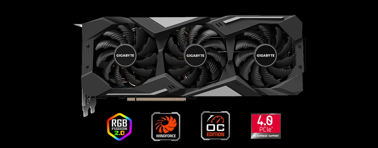 GIGABYTE Radeon RX 5500 XT GAMING OC 8G graphics card with four featuer icons