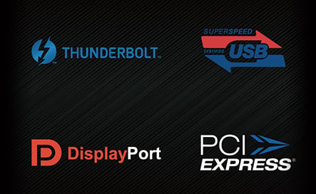 Thunderbolt USB, DisplayPort and PCI Express logos