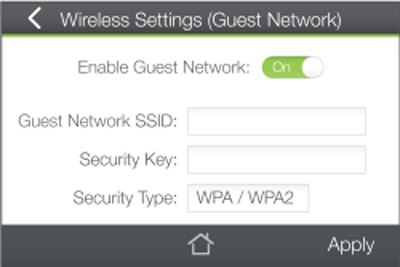 Guest Network Wireless Settings Window