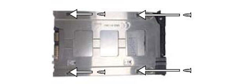 Graphics of the four screws where they're installed on the hot-swap tray