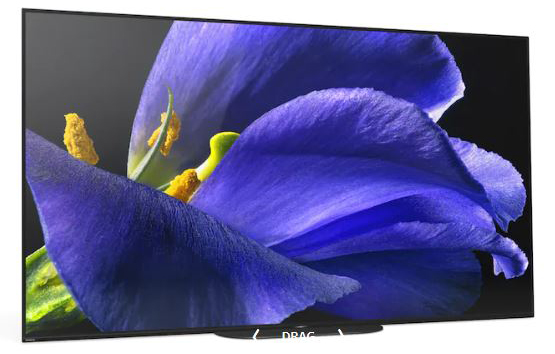The sony TV is slightly tilted to the right and has a flower displayed in details.