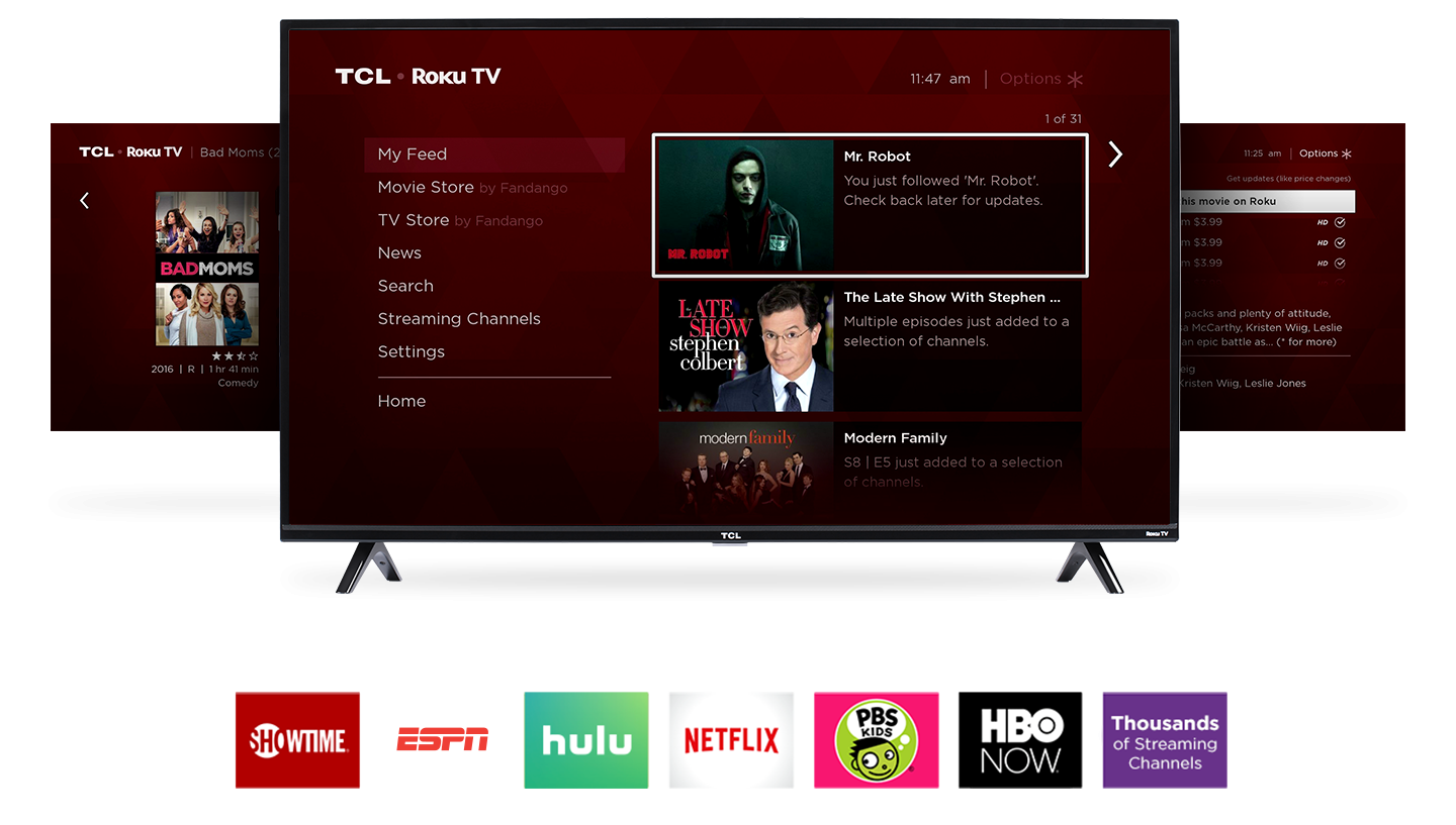 TCL 55S425 TV Face forward and Media play icon