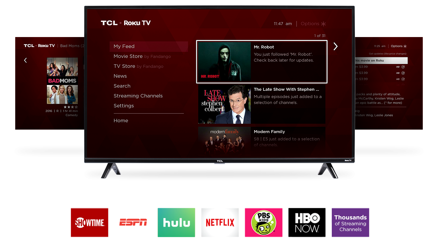 TCL 75S425 TV Face forward and Media play icon