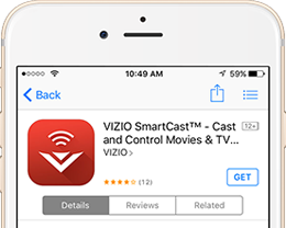 Top of a smartphone with the VIZIO SmartCast app store page open