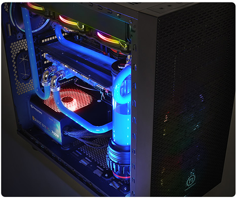 Toughpower GX1 PS-TPD-0600NNFAGU-1 in a Case with Other RGB-Lit Components, Angled Down to the Right