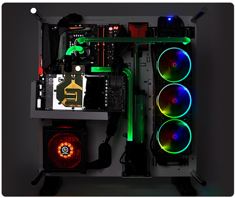 Toughpower GX1 PS-TPD-0600NNFAGU-1 in a Case with Other RGB-Lit Components, Angled to the Right