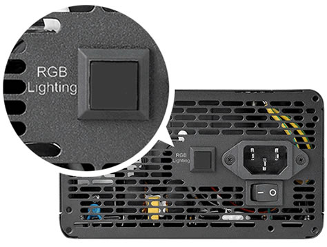 RGB lighting button on the Thermaltake GX1 power supply