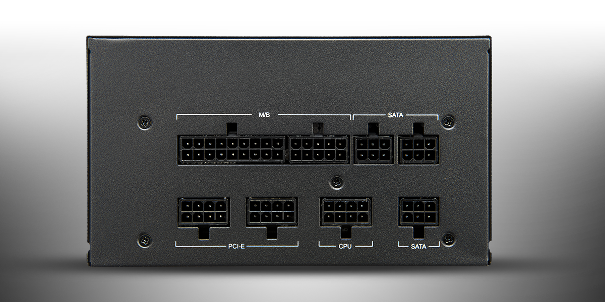 back of the Rosewill Hive 650 Watt power supply with its ports