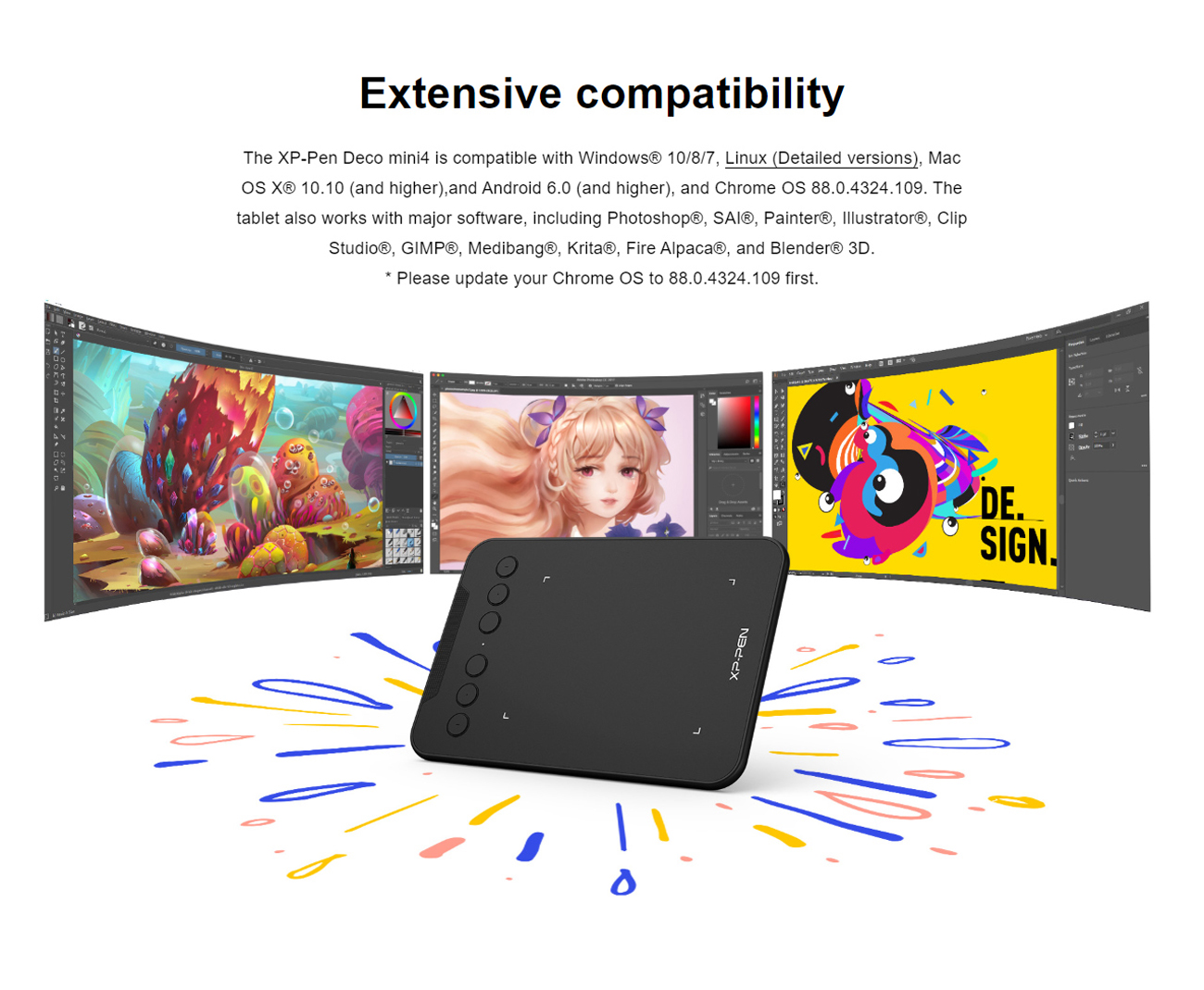 XP-PEN Deco mini4 Graphics Tablet x Inch Pen Tablet with - Main Image