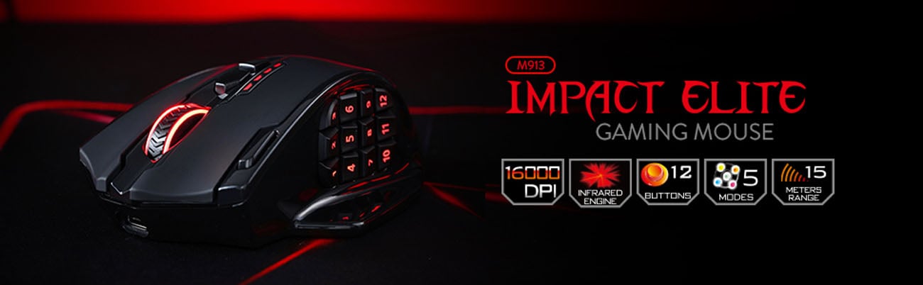  Redragon M913 Impact Elite Wireless Gaming Mouse, 16000 DPI  Wired/Wireless RGB Gamer Mouse with 16 Programmable Buttons, 45 Hr Battery  and Pro Optical Sensor, 12 Side Buttons MMO Mouse : Video Games