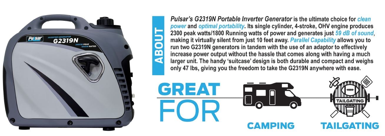 Pulsar 2,000W Gas-Powered Quiet USB Outlet & Parallel Capability, PG2000iS Portable Inverter Generator