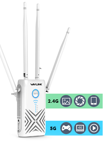 Amplificatore wireless range extender wifi ac1200: ripetitore wi-fi da  interno con 4 antenne e 2 lan gigabit - wifi-wlamp-ac1200 