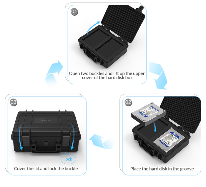 ORICO 20-Bay 3.5 inch Hard Drive Box Multi-Protection Case 15.7 x 14.1 x  5.1 Inch Waterproof Storage Carrying Box HDD Storage Case Anti-Static Shock  Moisture Proof for WD/Seagate/Toshiba 