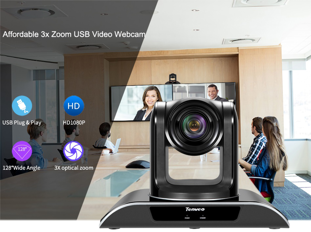Tenveo Conference Room Camera 3X Optical Zoom Full HD 1080p USB