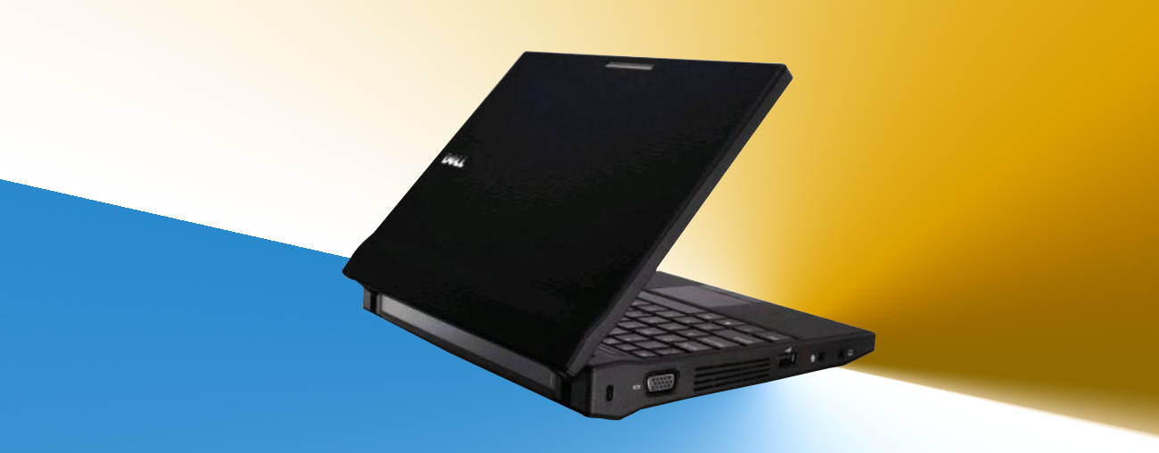 The half-opened desktop is tilted slightly to the backward, showing the lid, rear and the left side.
