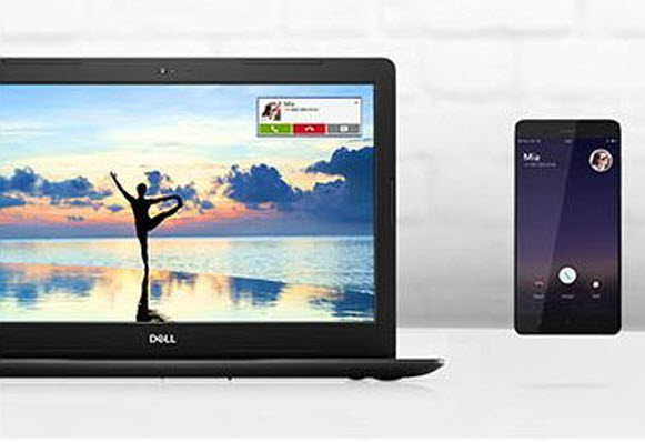 a smartphone connected to Dell Inspiron 15 3000 via Dell Mobile Connect