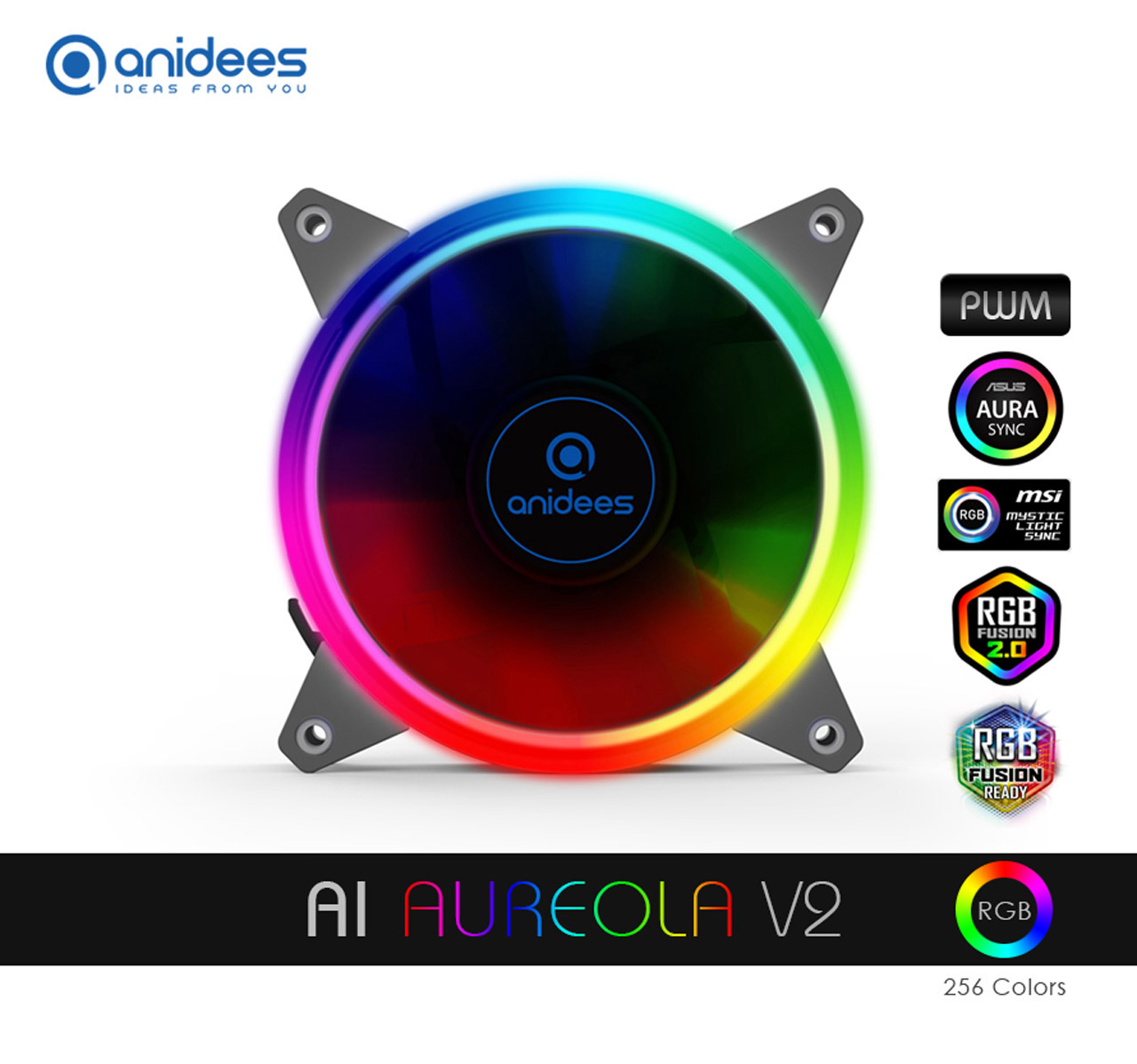 Anidees AI Aureola V2 120mm 3pcs RGB PWM Fan Compatible with