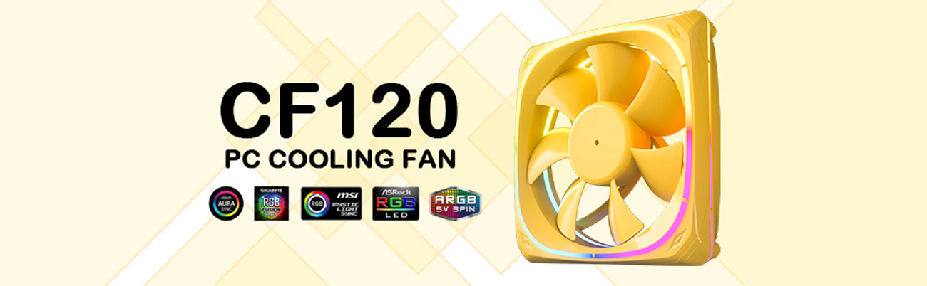 Vetroo CF120 120mm Case Fan 5V 3 PIN Addressable RGB MB Sync PC Cooling Fan with Yellow