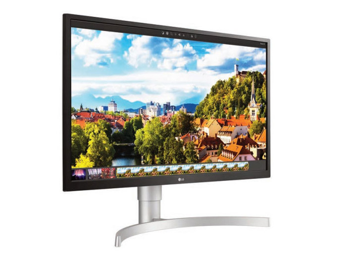 a monitor with a city view as screen