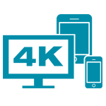 4K on a monitor next to a tablet and smartphone