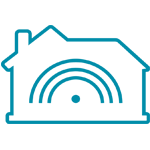 Graphic of a home's outline with wifi bands inside