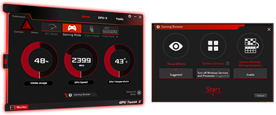  Two screenshots of the GPU Tweak II utility software  