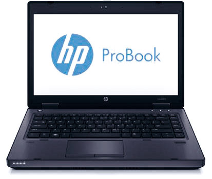  Front view of an opened ProBook 6470b, with screen showing logo of HP ProBook  