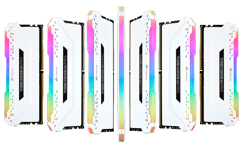 A wave of white Corsair Vengeance RGB Memory Stick Waving from Left to Right